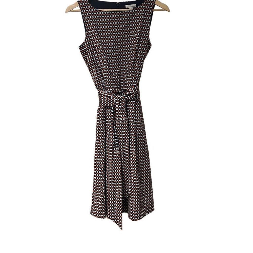 LL Bean Signature Polka Dot Cotton Fit Flare Dress Navy Orange White Size 2 - Picture 7 of 8